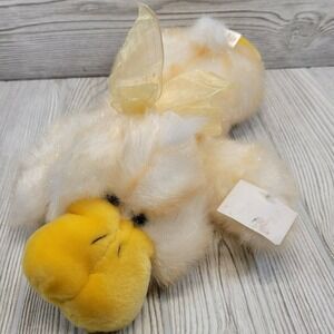 Dan Dee Plush Duck Yellow White Tinsel Sparkle Fur Easter Collector Choice 14in‎